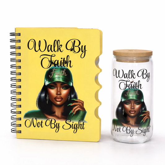 Walk By Faith – Inspirational Journal & Glass Cup Bundle