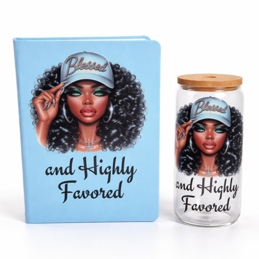 Blessed and Highly Favored – Inspirational Journal & Glass Cup Bundle
